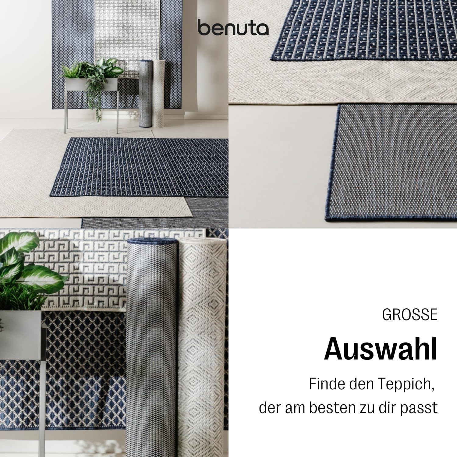 benuta Basic In- & Outdoor Teppich Lou - Schwarz 140x200 cm - Wetterfest & UV-beständig - Multifunktional für Balkon, Terrasse, Garten - Küchenteppich & Wohnzimmerteppich - Pflegeleicht Robust