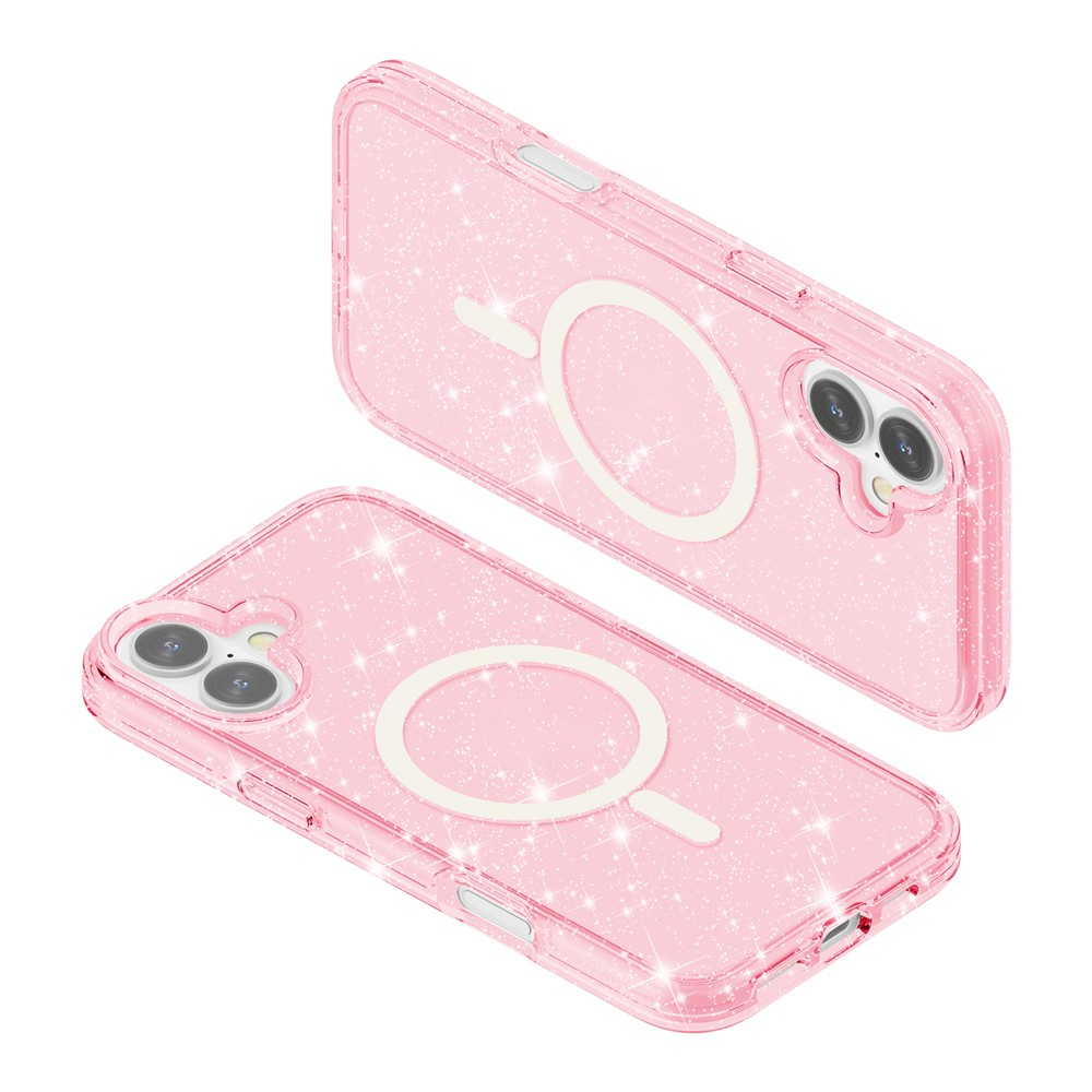 iPhone 17 MagSafe Hybrid Hardcase Schutzhülle im Glitzer Design - Pink / Transparent