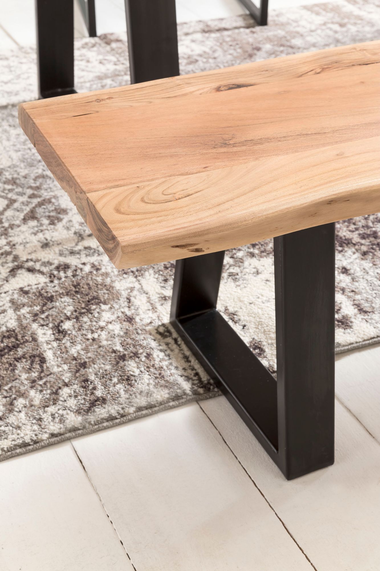 FineBuy Esszimmerbank Massiv Holzbank Baumkante Essbank Holz 180 cm Küchenbank
