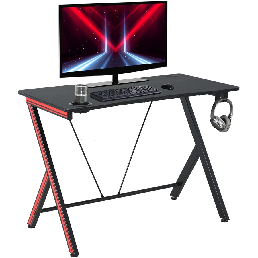 HOMCOM Gamingtisch mit Headset-Haken und Getränkehalter schwarz