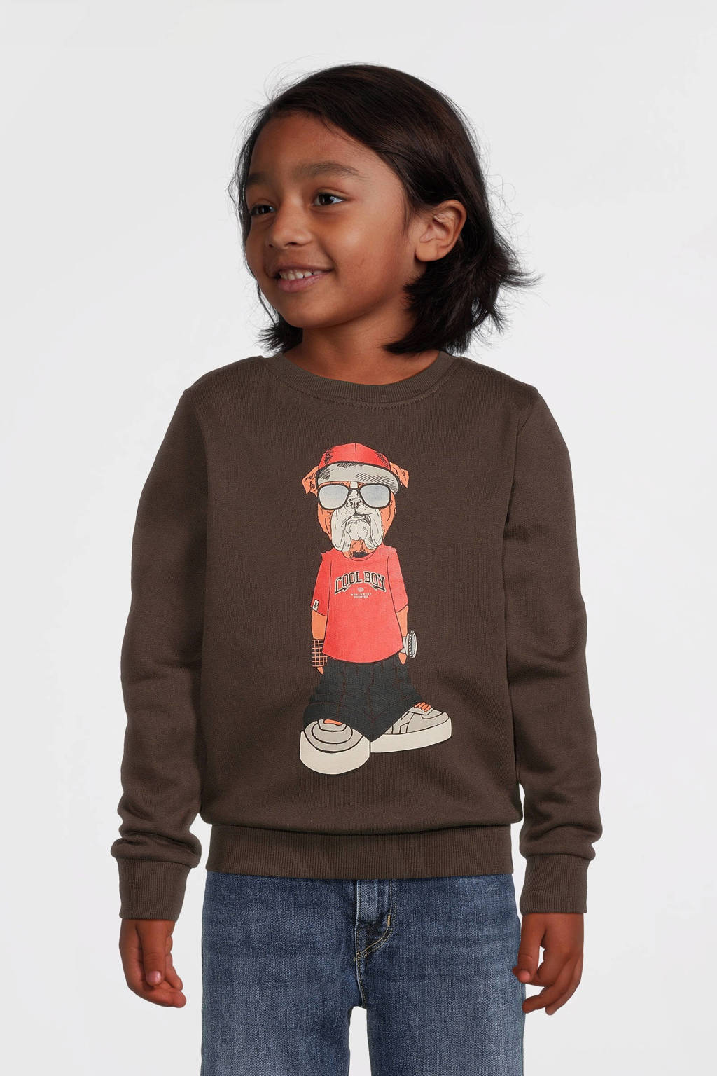 NAME IT sweater NKMOKLOKKEN met printopdruk donkerbruin