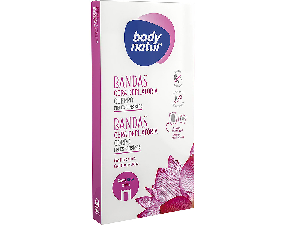 BANDAS CERA CORPO PELES SENSÍVEIS BODY NATUR 16UN   2 TOALHITAS