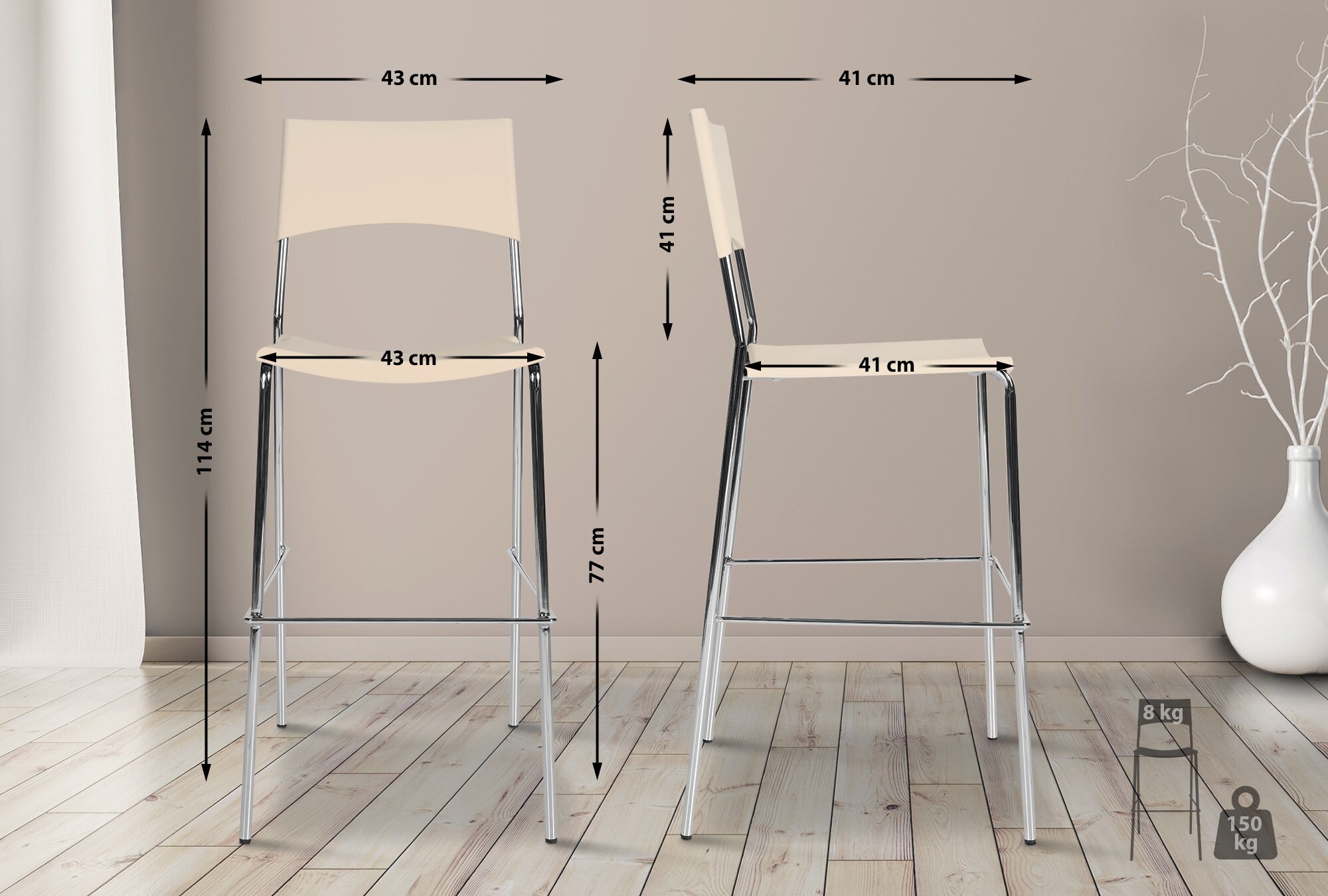 CLP 4er Set Barhocker Genua I Mit Kunststoffsitz Und Metallgestell In Chrom-Optik I Stapelbarer Bistrohocker