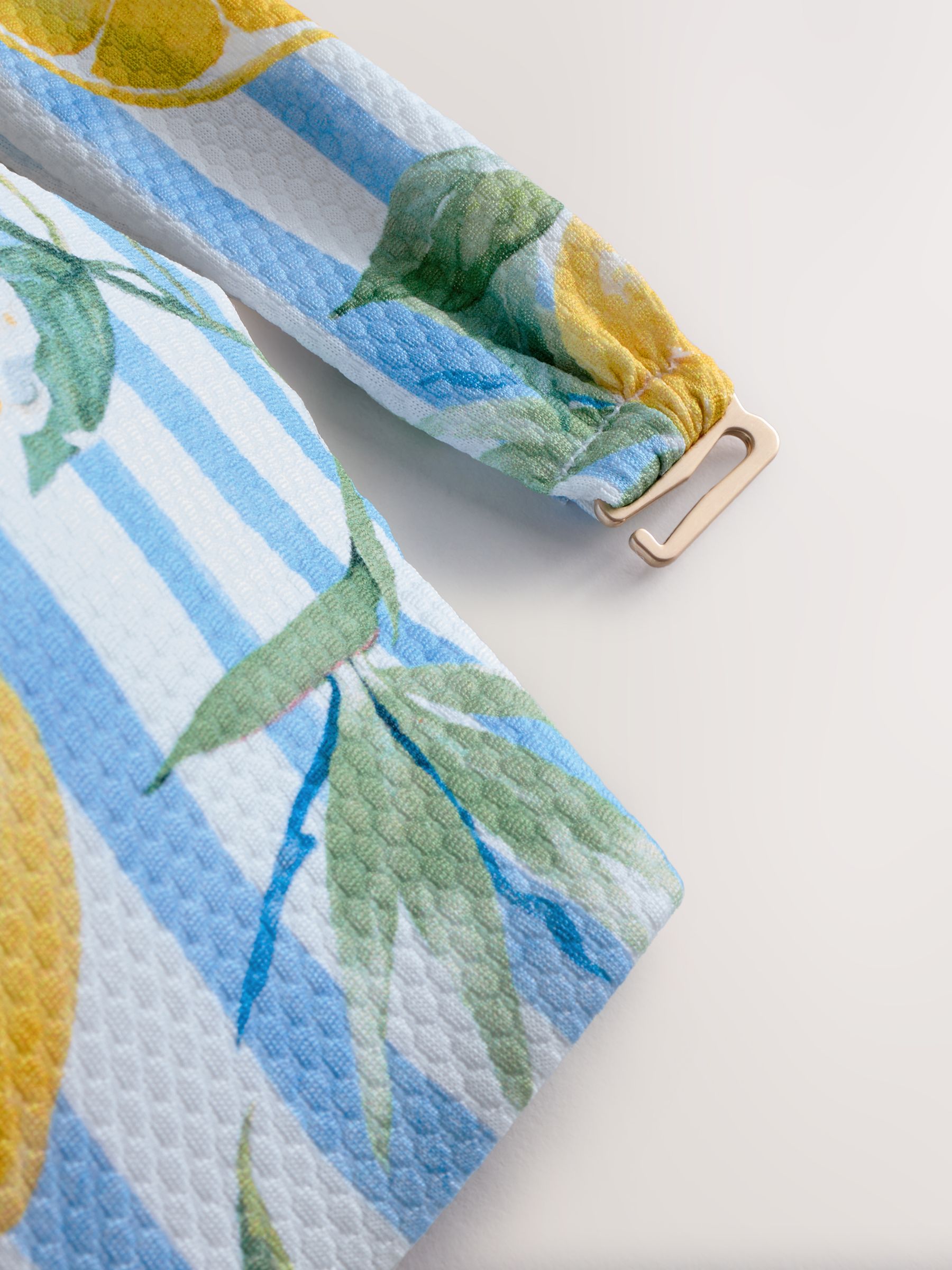 Wit/Blauw Piqué Strepen Citroenprint - Bandeaubikinitop met beugel