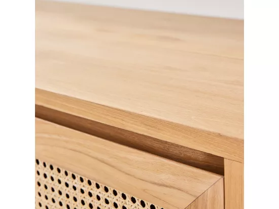 Meuble de salle de bain en teck massif et cannage 90 cm