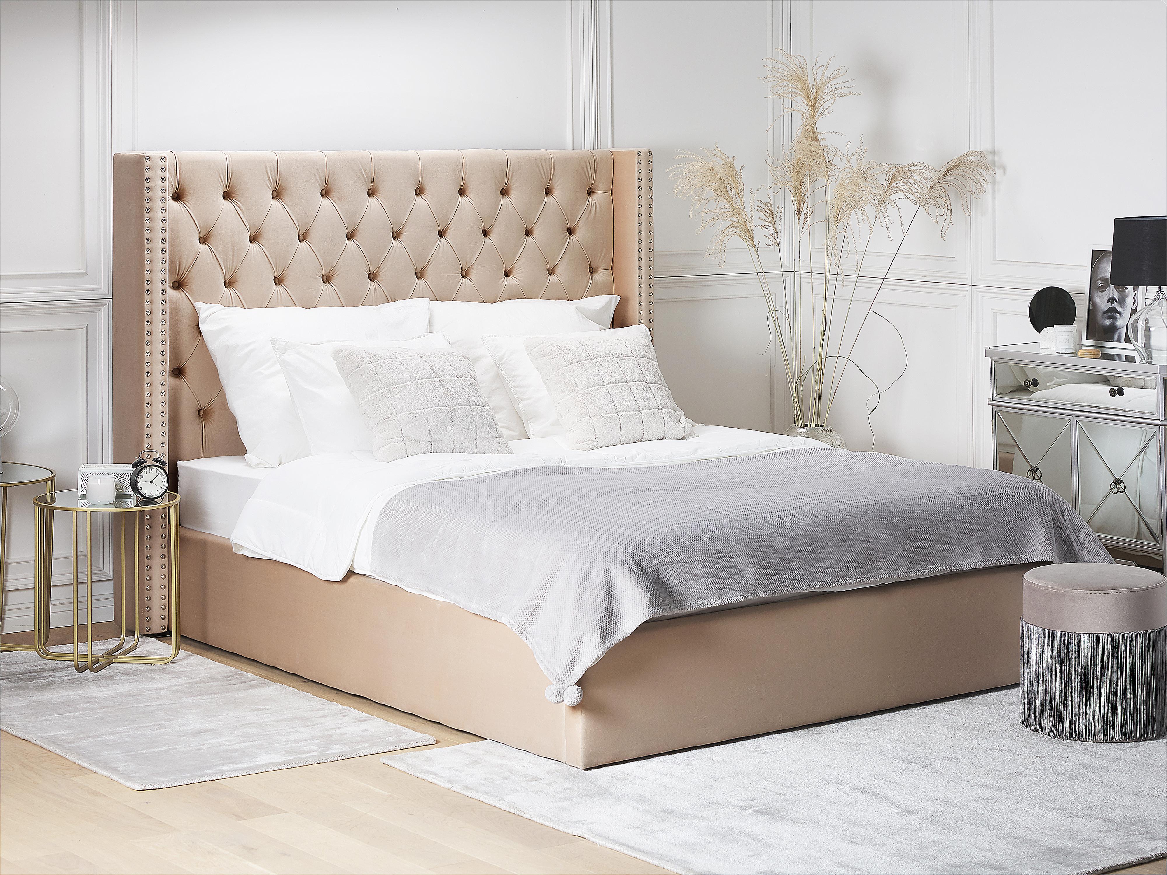 Bed met opbergruimte Fluweel LUBBON 180 x 200 cm Beige