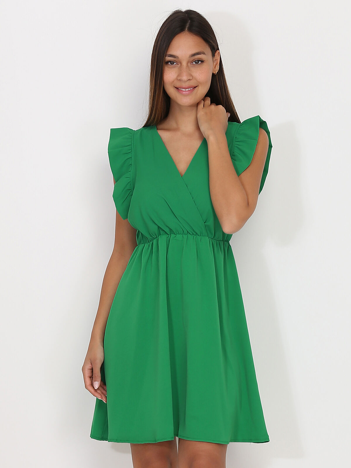 Robe cache cœur à volants- Vert