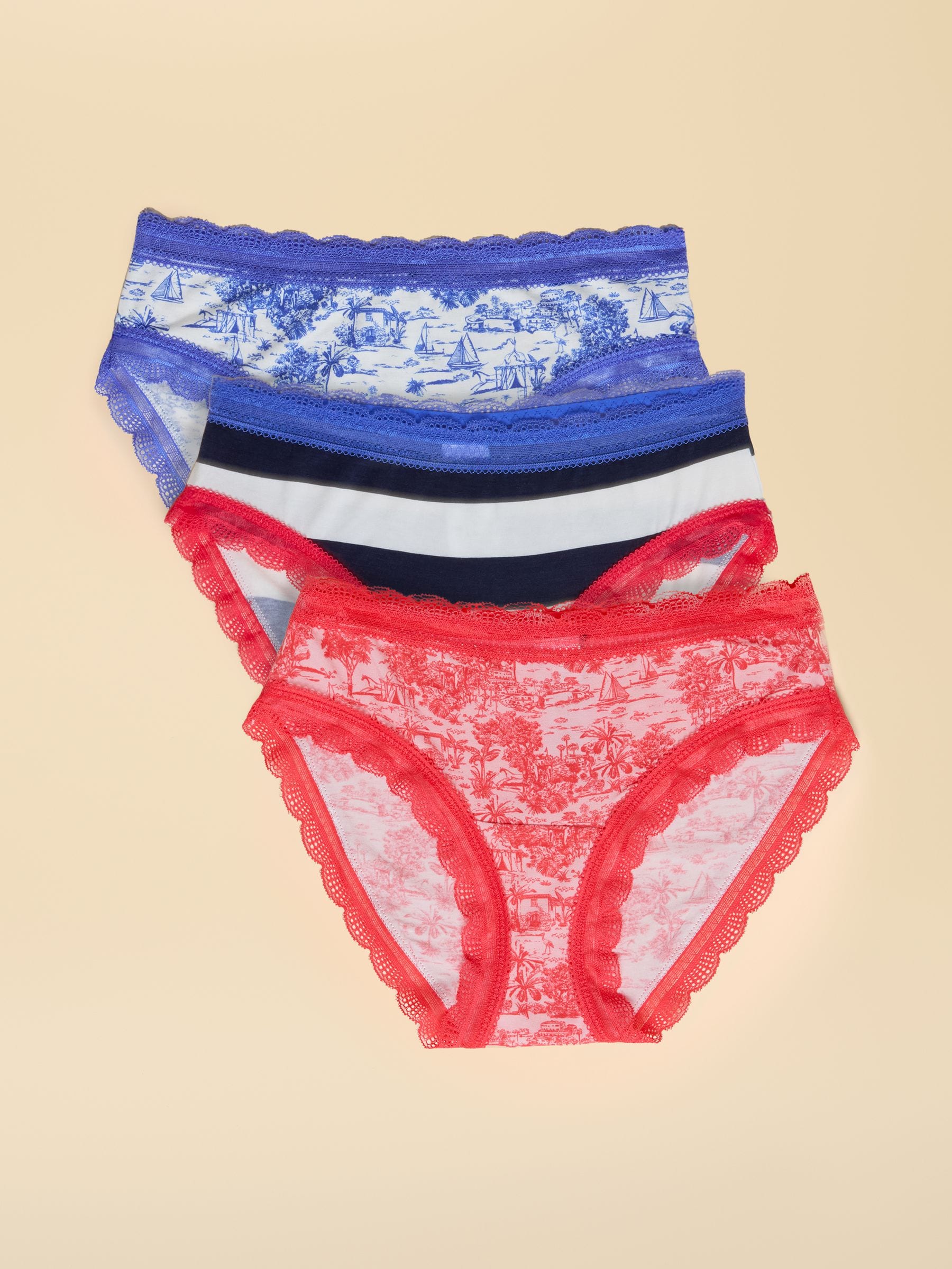Blue & Red Riviera Toile/Stripe - Joules Knickers 3 Pack