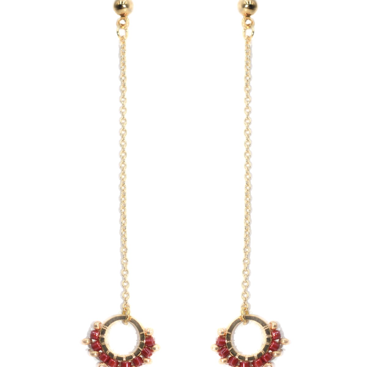 Boucles d'oreilles pendante perles miyuki tissées mains -Doré à l'or fin
