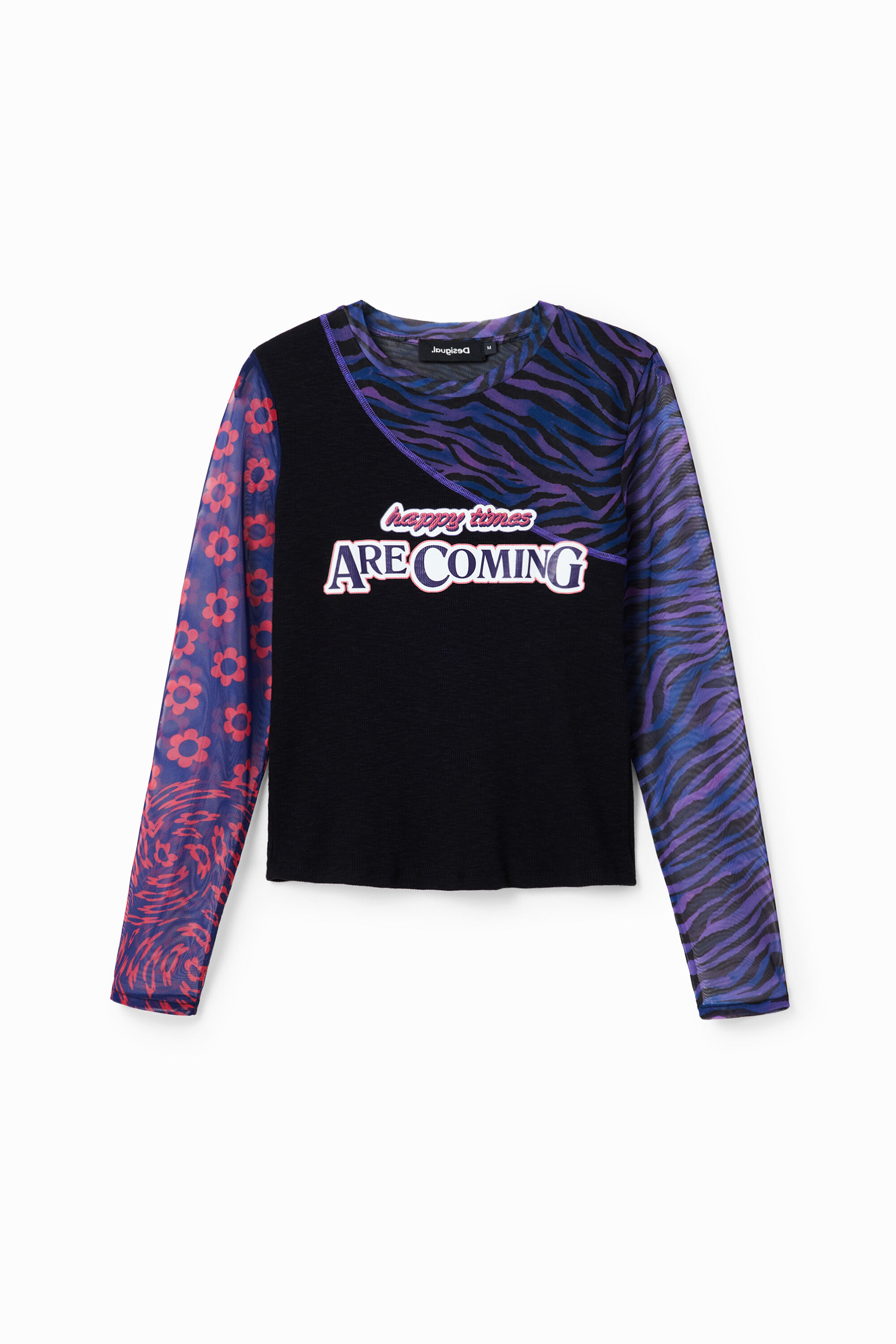 Camiseta com aplique de tule e mensagem