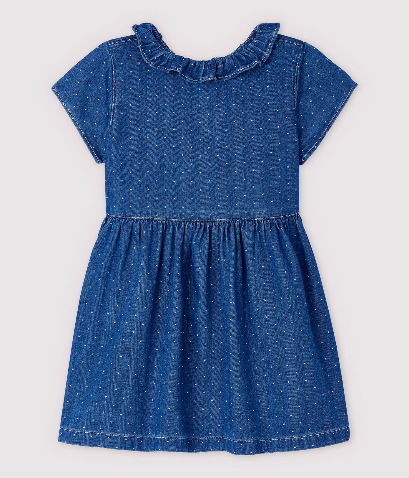 Robe en denim clair à pois bébé fille