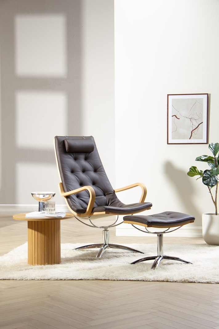 Life hvilestol I hud Zero 2534-65 Brown, Standard svingfot alu. Eik