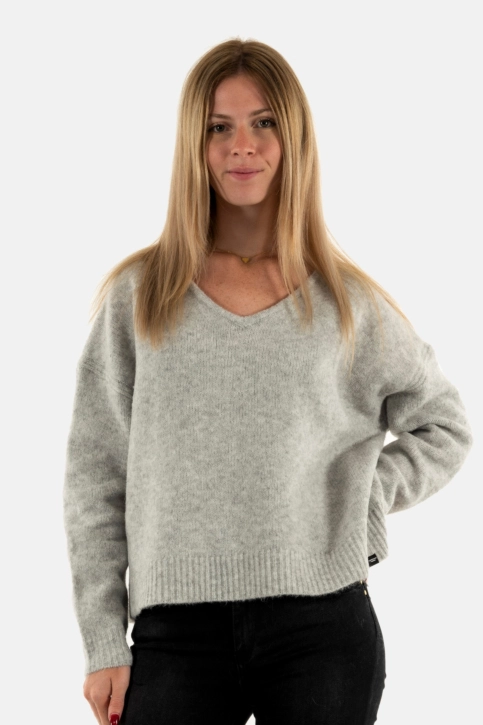 Pull hiver superdry oversized v neck rda light grey twist