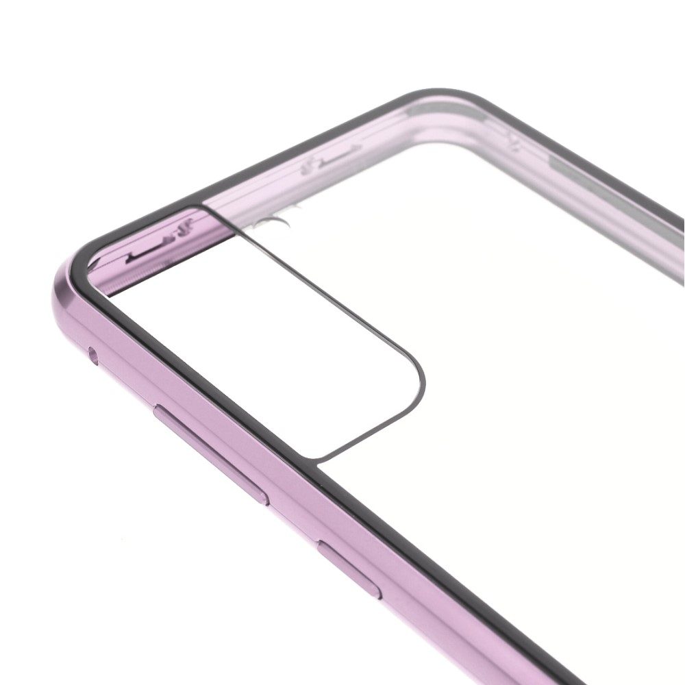 Samsung Galaxy S21 FE 5G Magnetische Alu Schutzhülle mit Panzer Glas Backcover   Displayschutz (Magnet-Technologie) - Lila