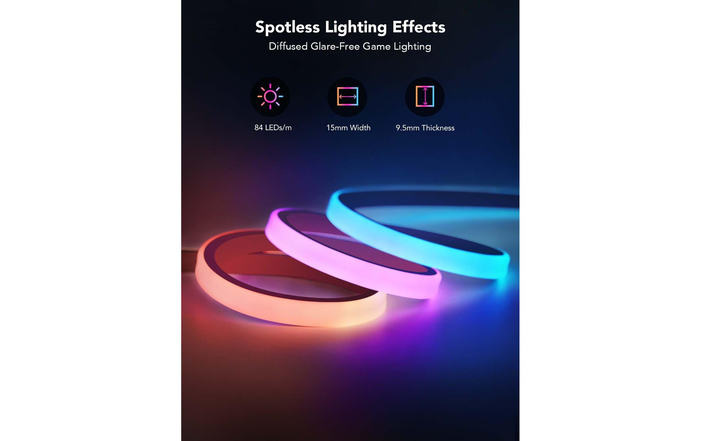 LED Stripe Neon Gaming Table Light, 3 m, RGBIC, Wi-Fi + BTLED Neon Rope Lights for Desks