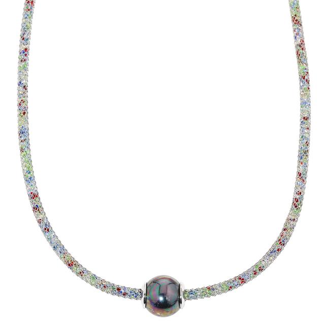 Mesh-Collier & Gleiter, Muschelkernperle, Zirkonia, ca. 48 cm