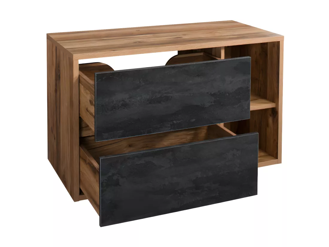 Meuble sous vasque suspendu coloris naturel et anthracite - 100 cm - TIKITIKI