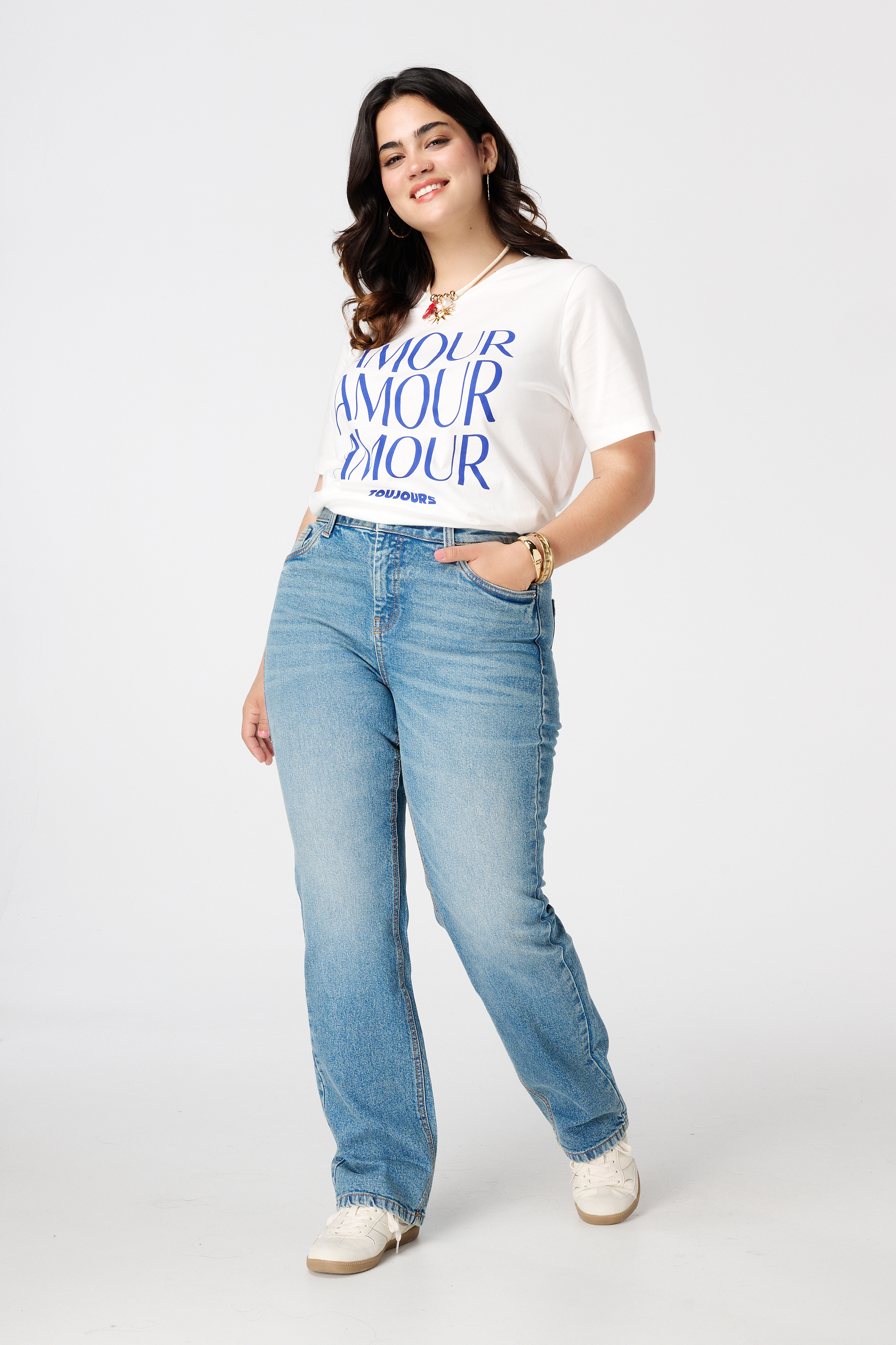 Straight leg jeans met mid waist Stonewash Denim
