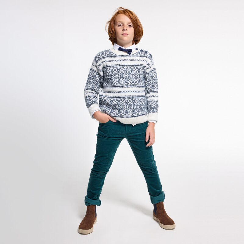 Pull garçon jacquard blanc