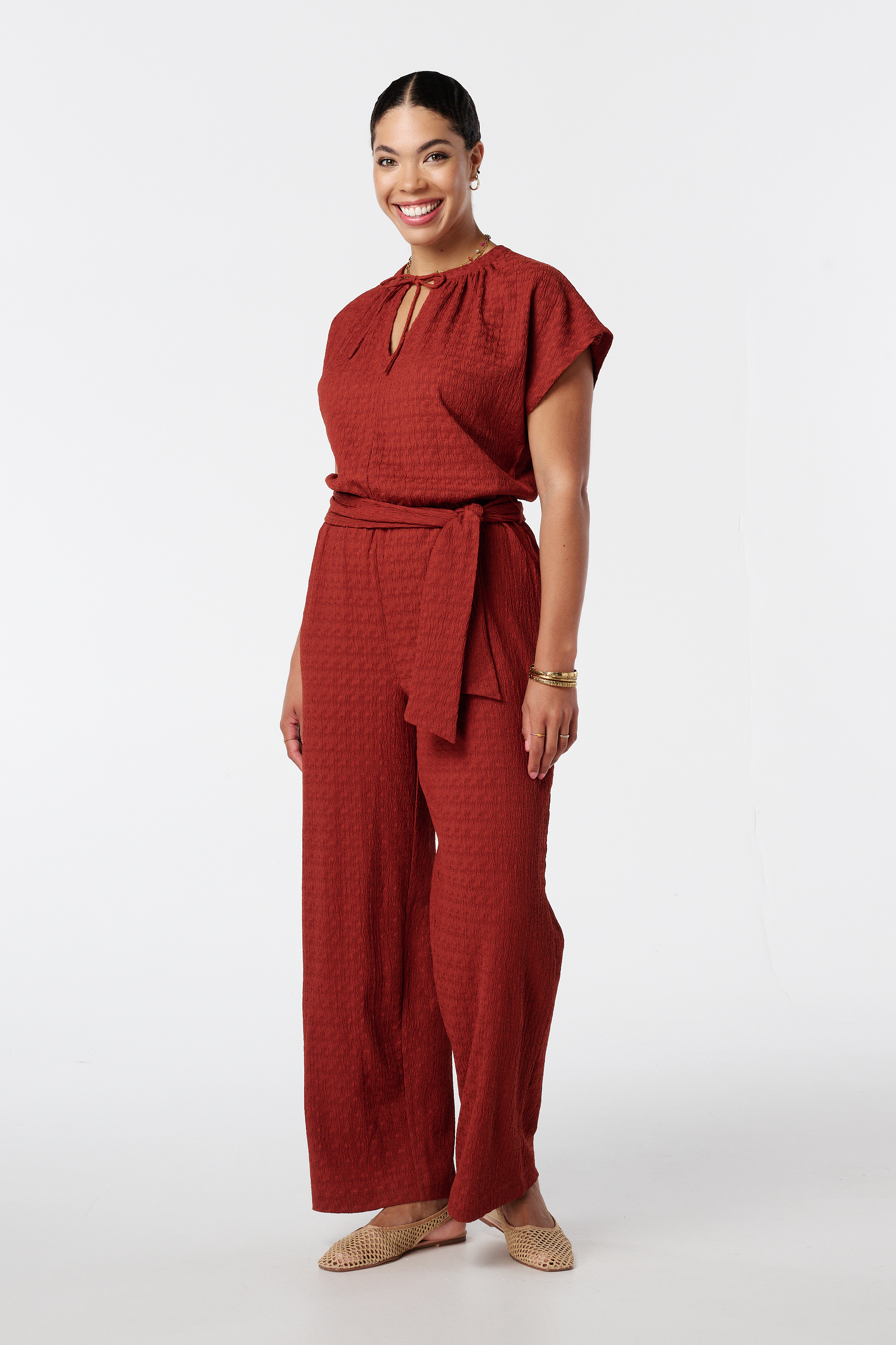 Jumpsuit met wijde pijpen Steen rood