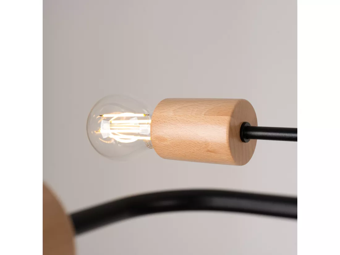 Lustre Timbo grenier en acier/bois - 8 sources lumineuses - L.100 x H.16,5 cm - noir/bois naturel