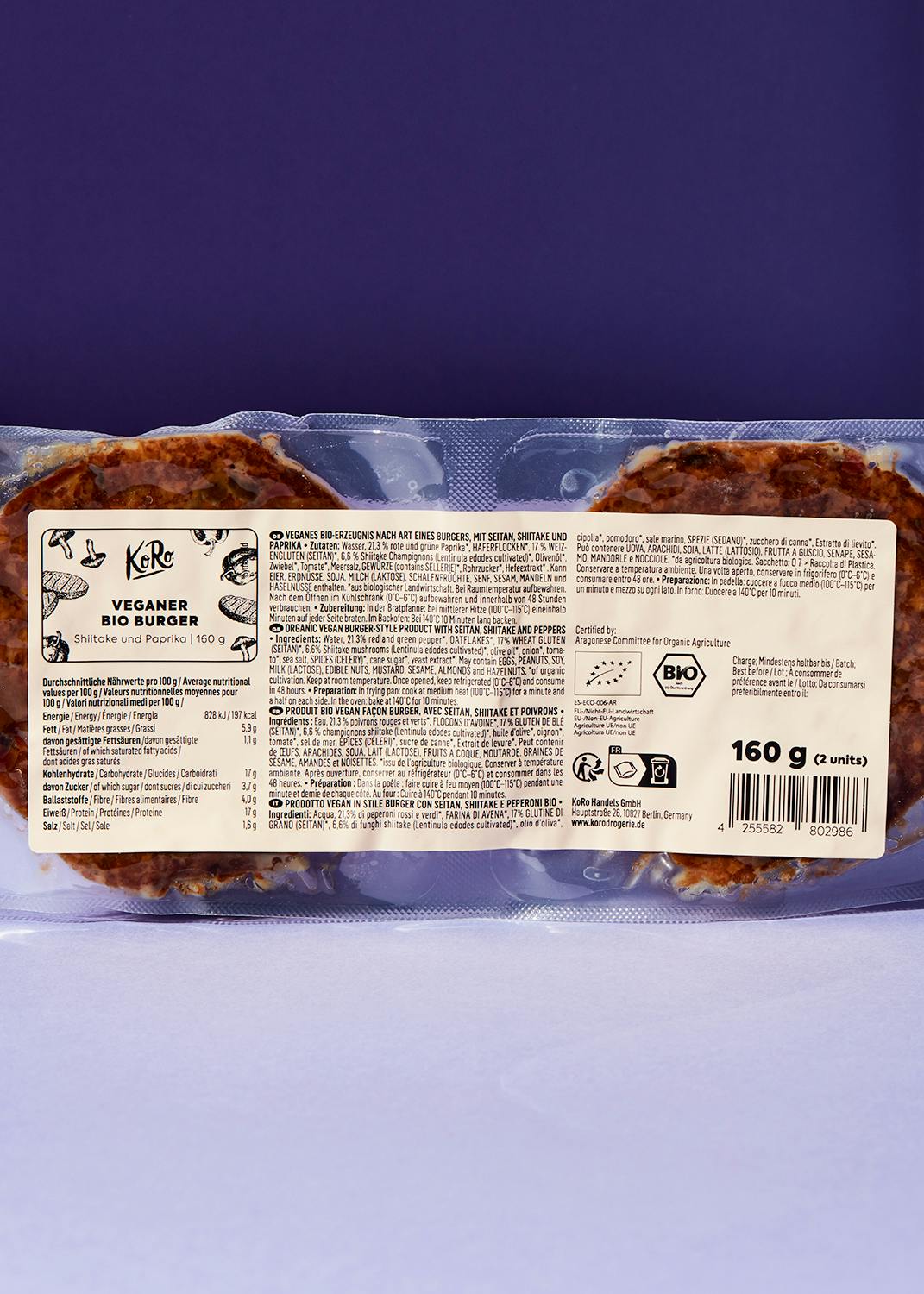 Veganer Bio Burger Shiitake und Paprika 160 g
