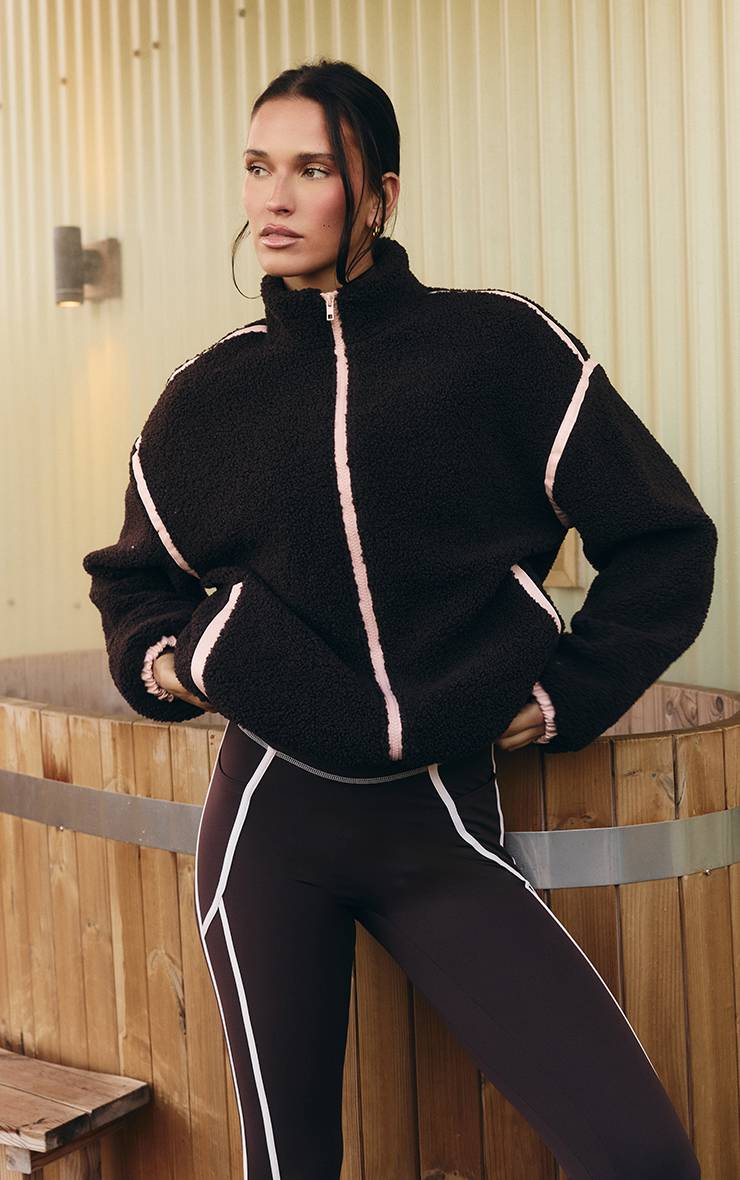 Chocolat Veste Polaire Zippée À Col Montant Avec Passepoil Contrasté