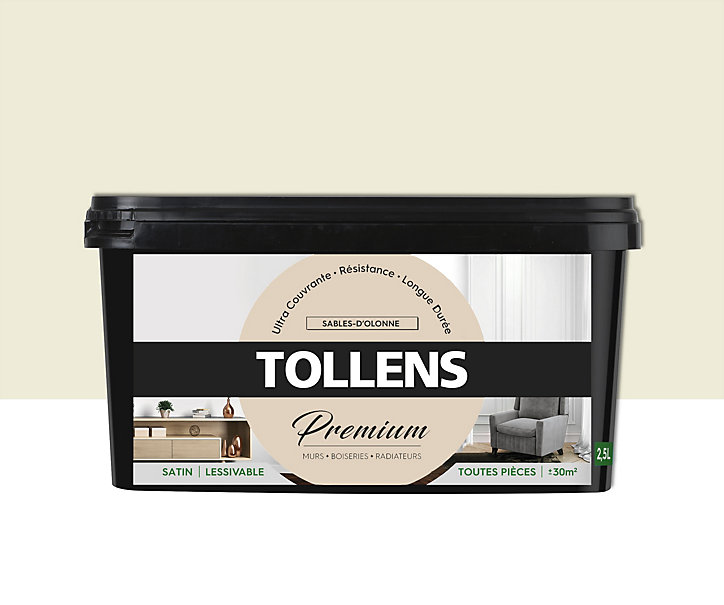 Peinture Tollens premium murs, boiseries et radiateurs sables d'olonne satin 2,5L