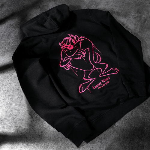 Sweat Capuche Angry Taz Noir Rose Fluo