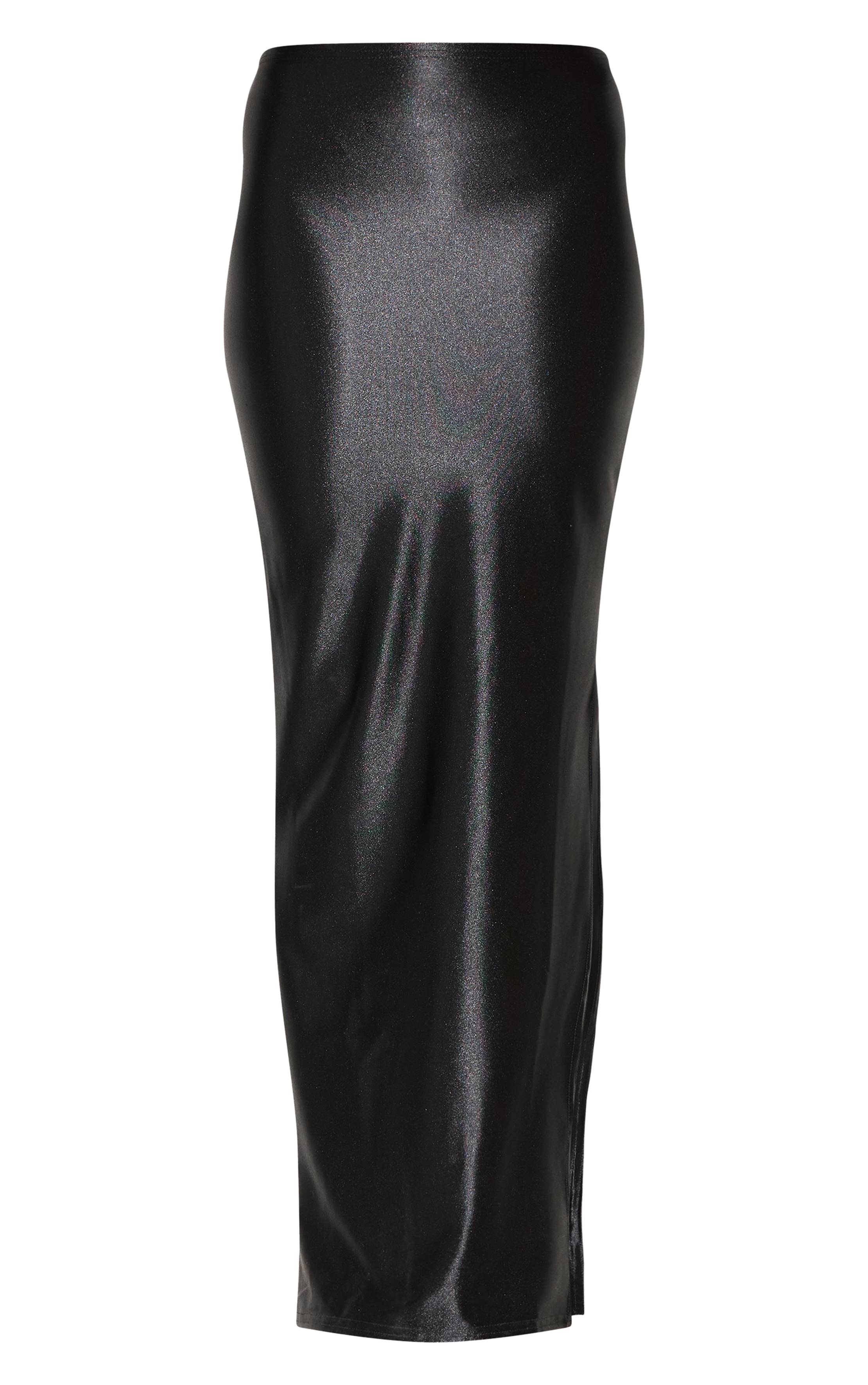 Noir Jupe Longue En Satin Stretch Avec Fente Latérale