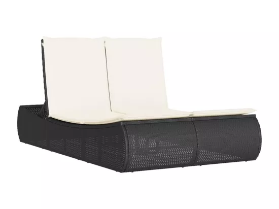Chaise longue double avec coussins noir résine tressée