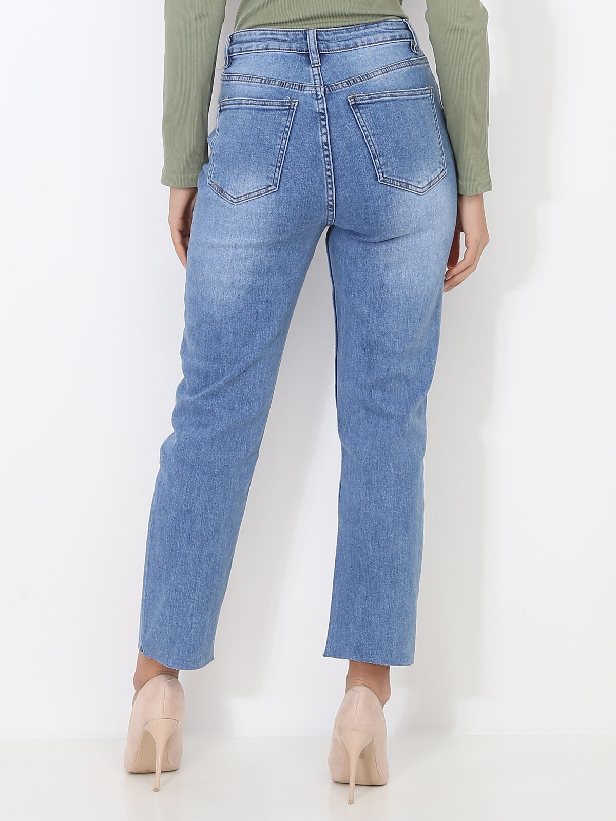 Jeans droit délavé- Bleu