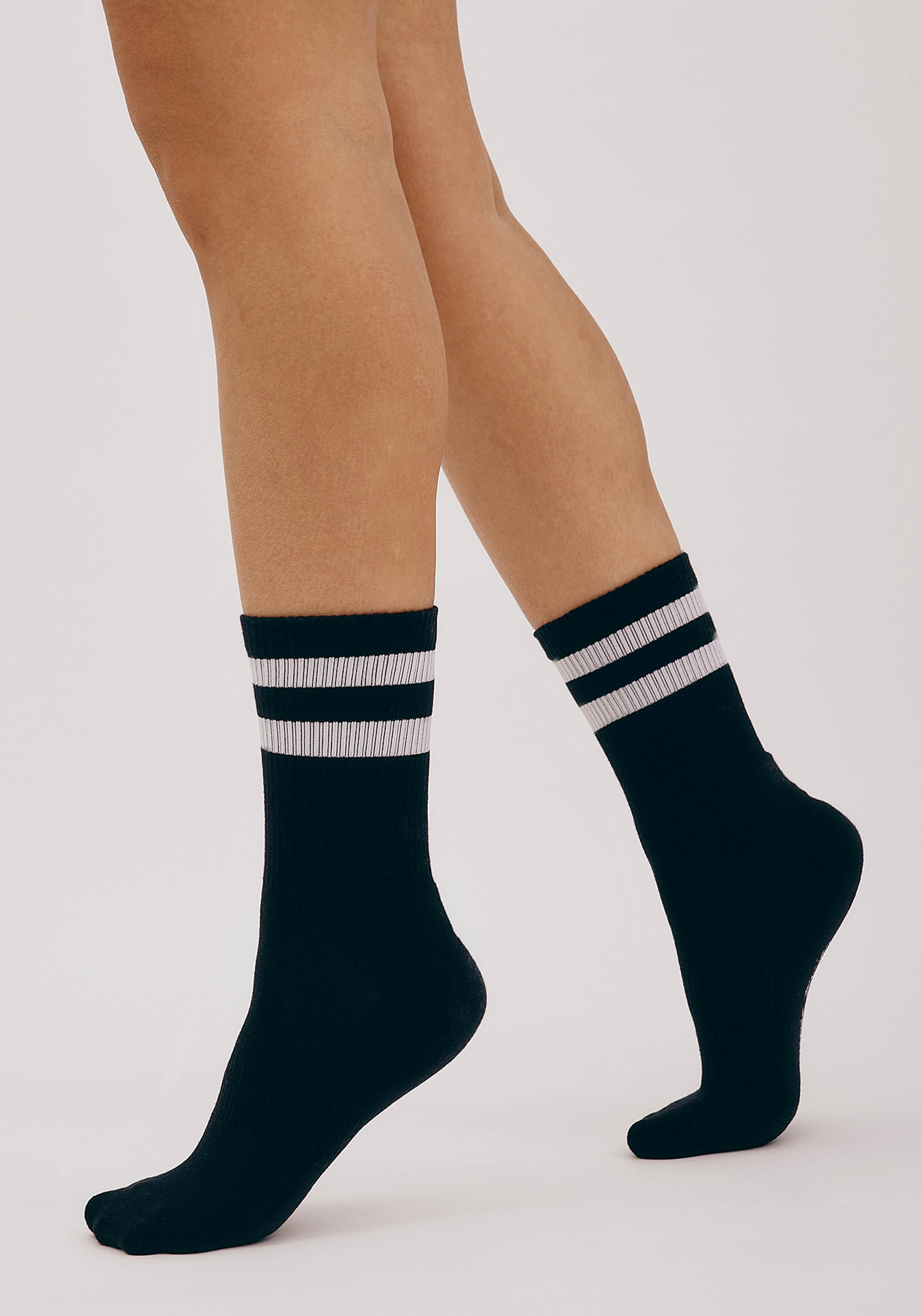 Organic Basics 3er-Pack Socken Core Stripe Crew Socks Black/White