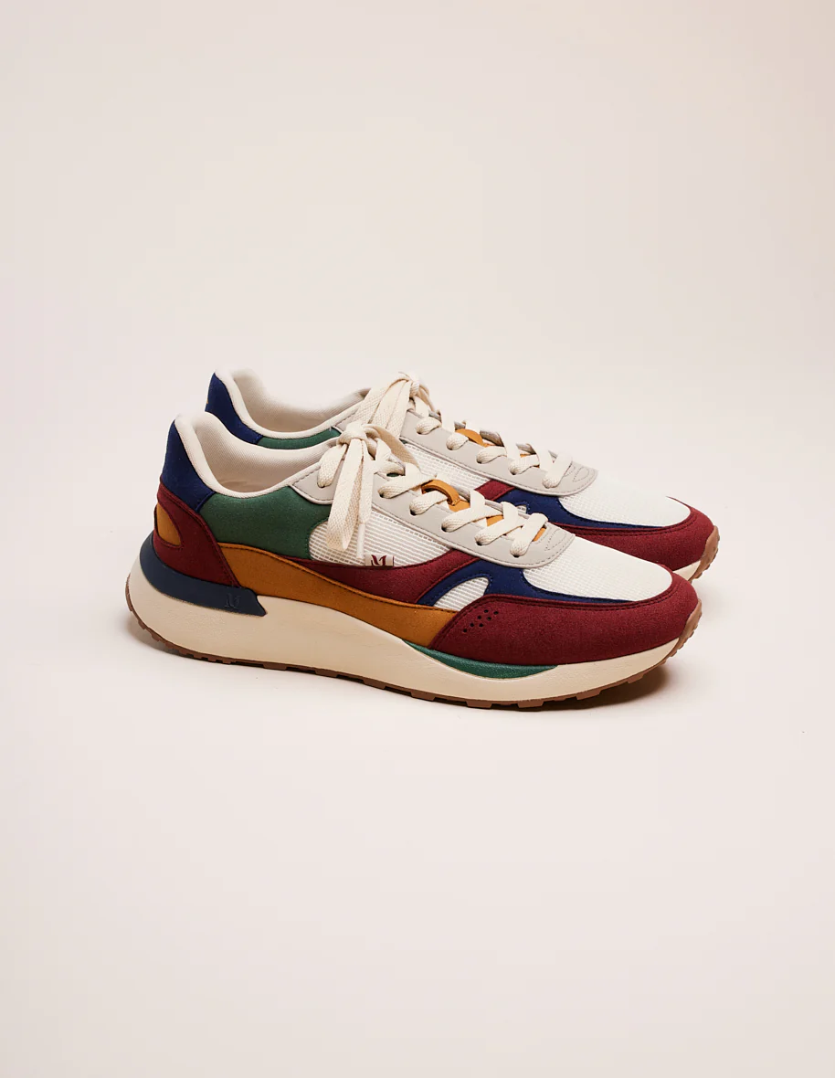 Baskets basses Anael - Suède vegan et mesh bordeaux marine ecru