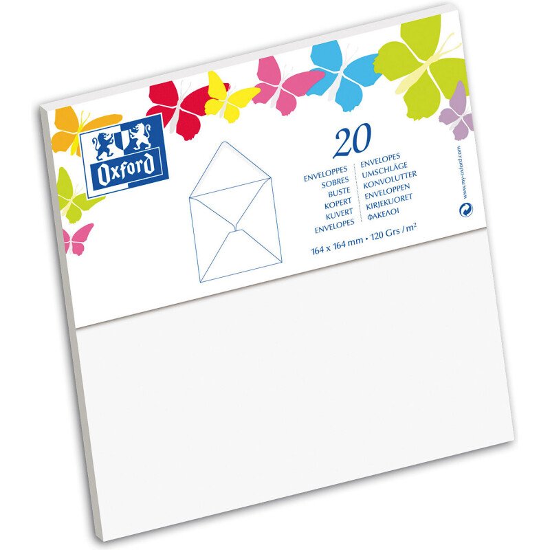 Paquet d'enveloppes Oxford 164x164 x20 gommee patte pointue blanc