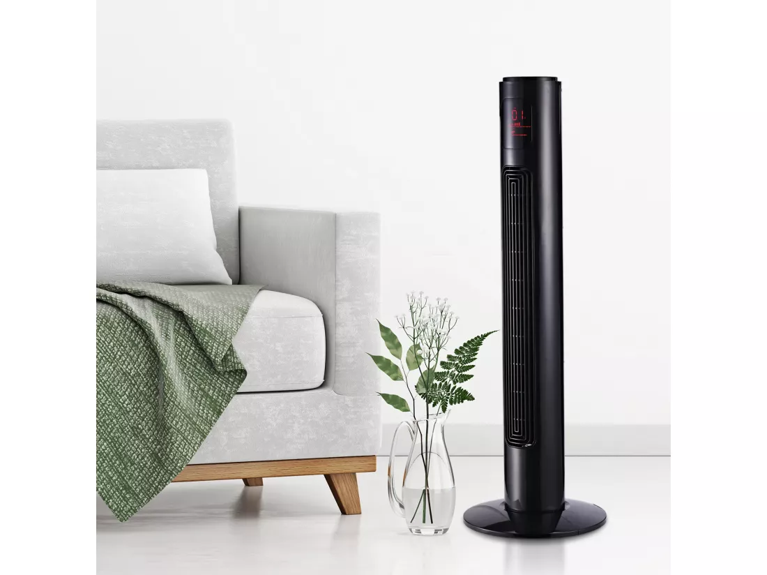 Ventilateur colonne tour oscillant silencieux 45 W avec télécommande écran affichage minuterie 3 modes 3 vitesses 32L x 32l x 96H cm noir