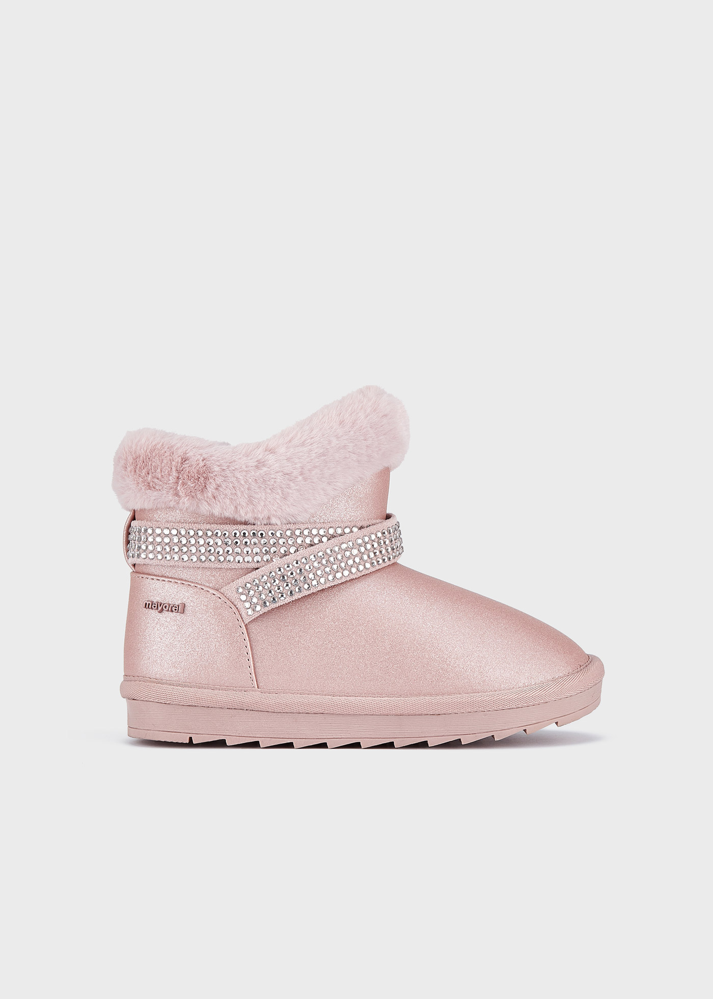 Botas de cano curto brilhantes com forro de pele para meninas