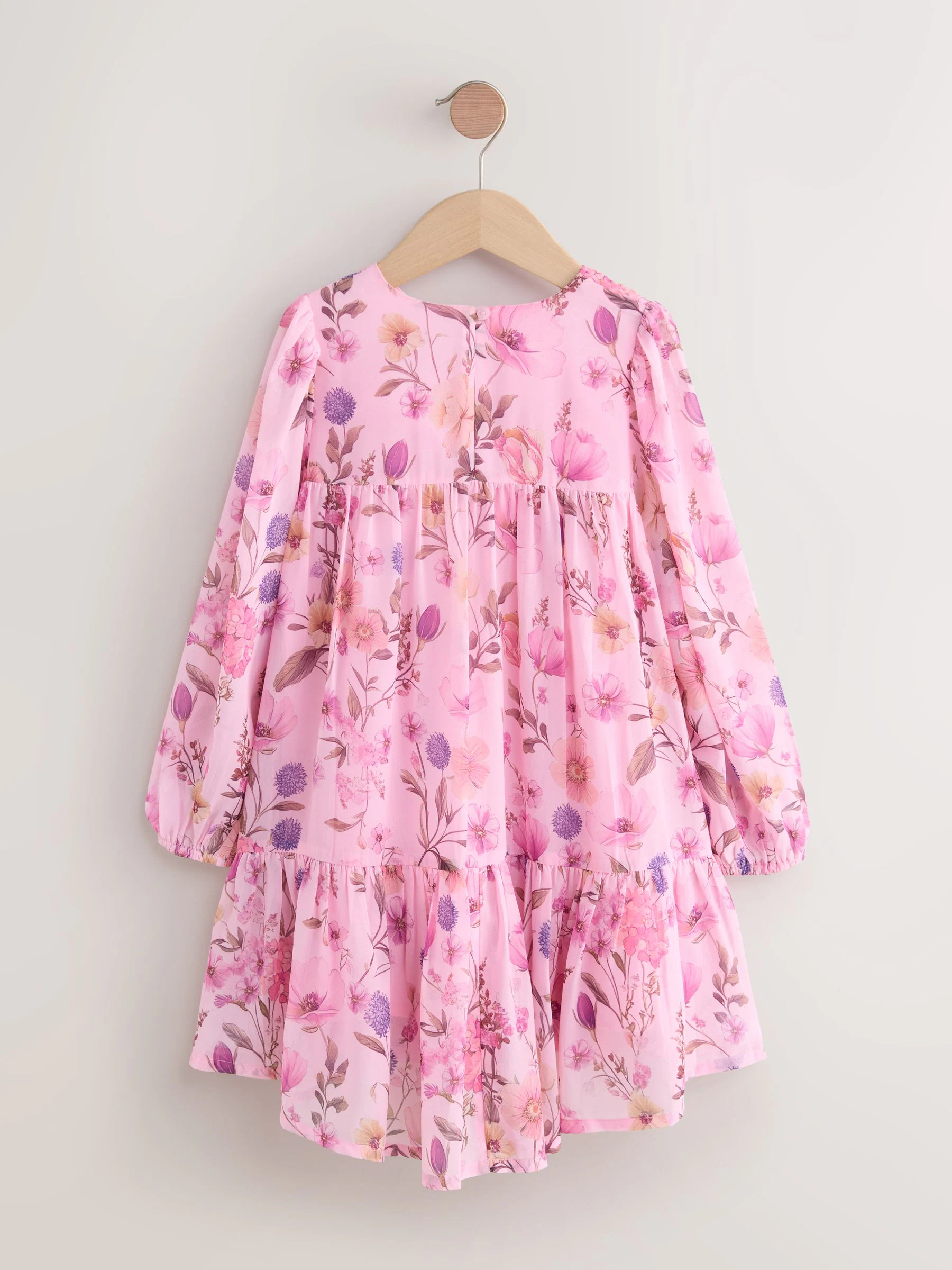 Lichtroze met bloemenprint - Chiffon jurk (3-16jr)