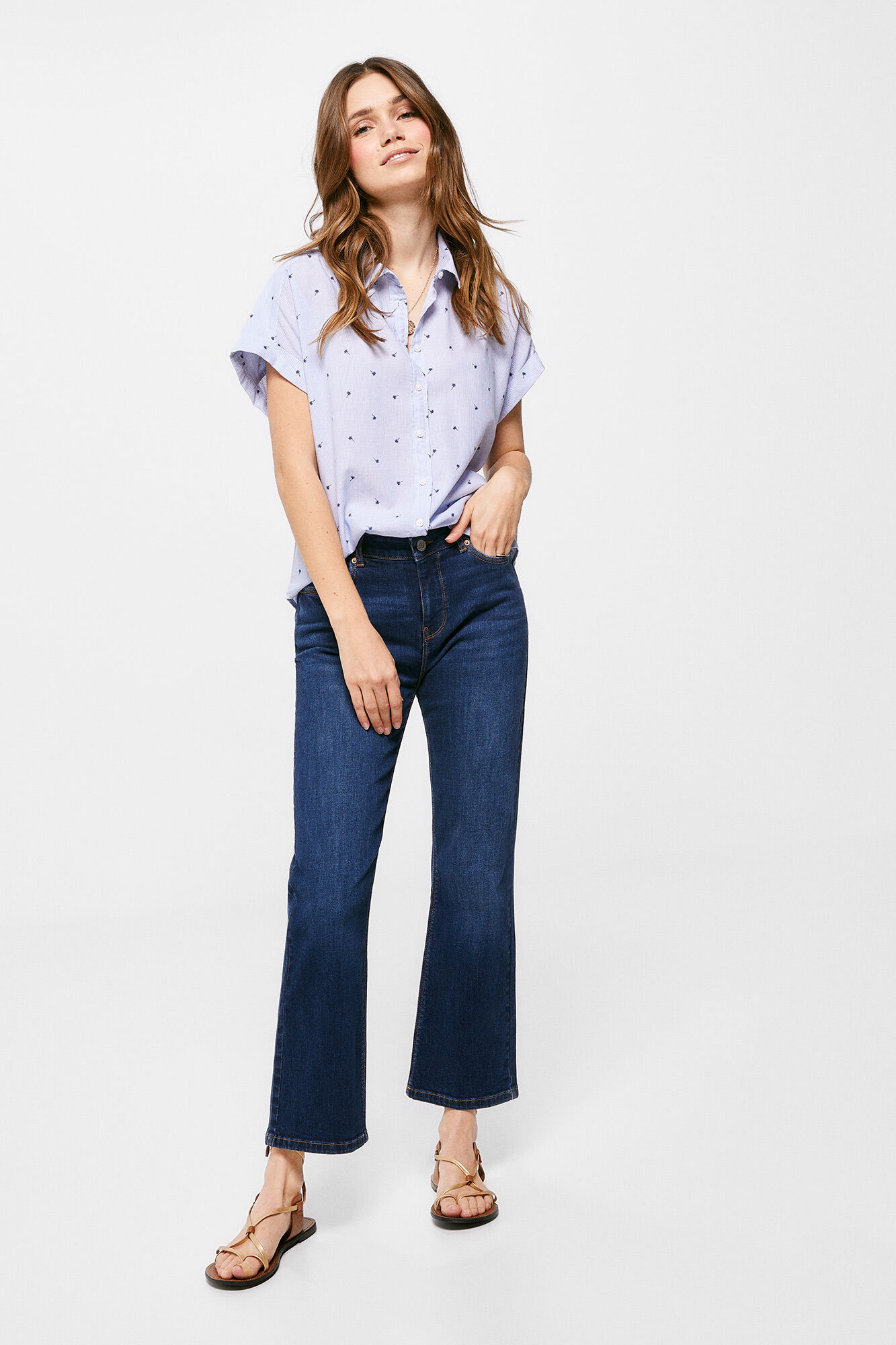 Blusa Oxford de algodão estilo relaxado - Azul Médio