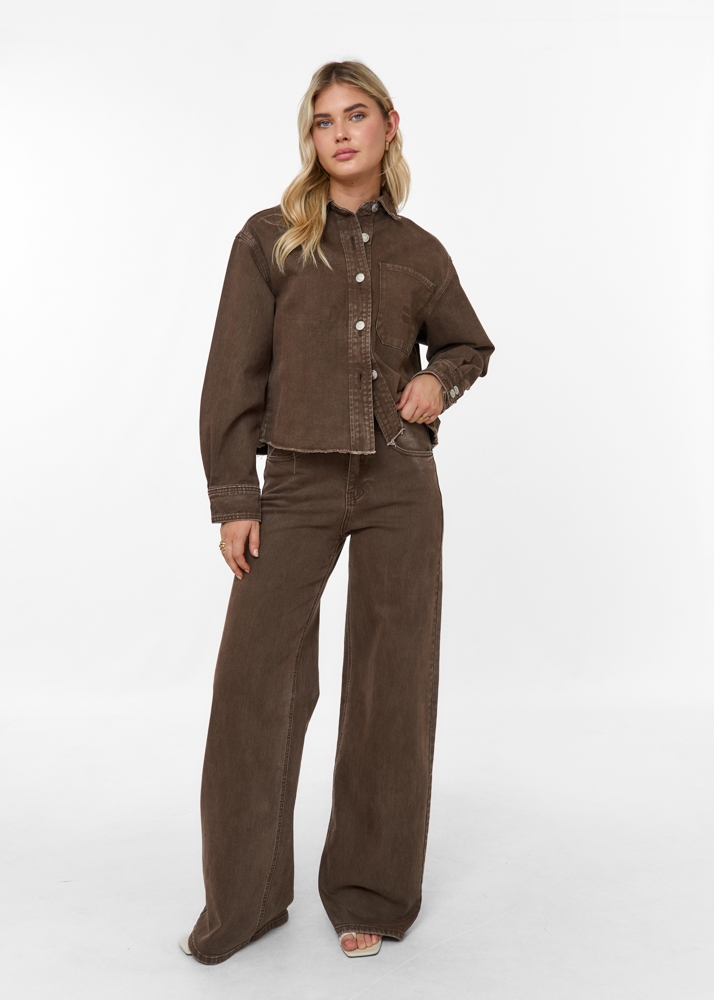 Wide leg stretch jeans choco bruin