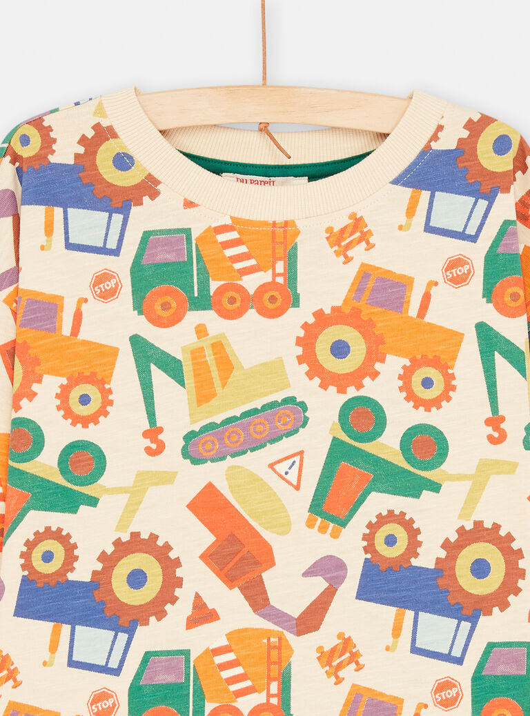 T-shirt crème à imprimé engin de chantier pour garçon