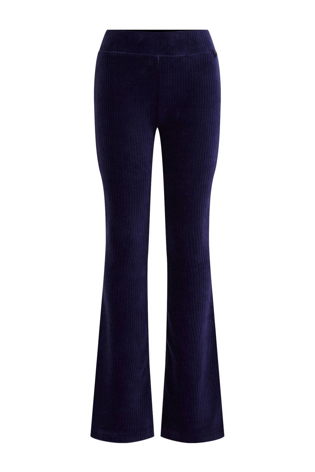 WE Fashion velours flared broek donkerblauw