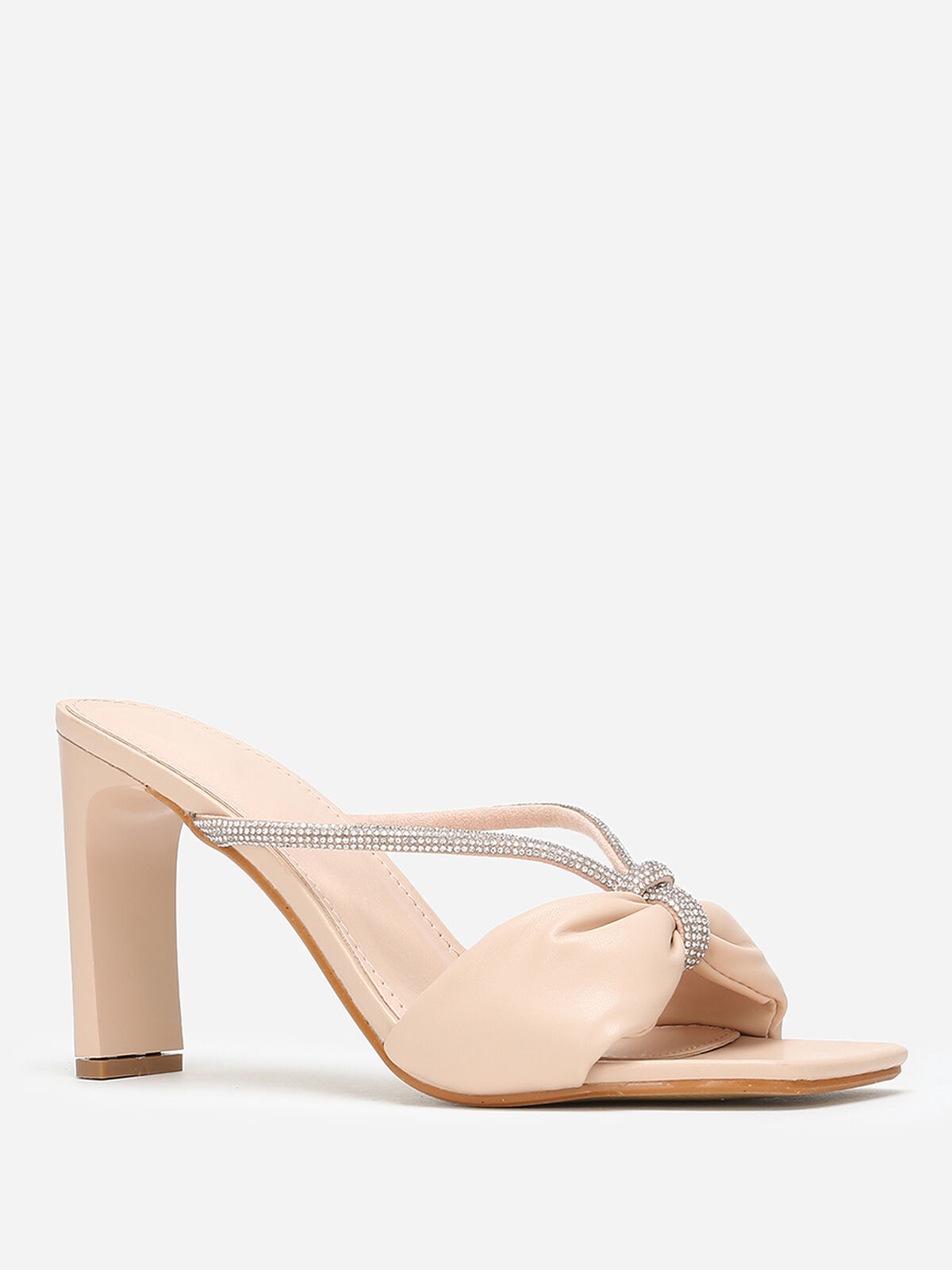 Mules carrées en simili à strass- Beige