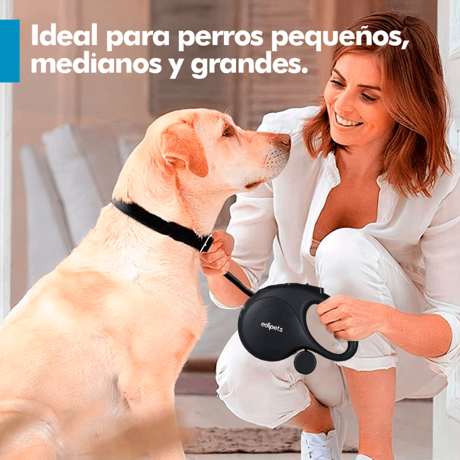 Guia extensível Edipets com sistema de freio, preta, para cães.