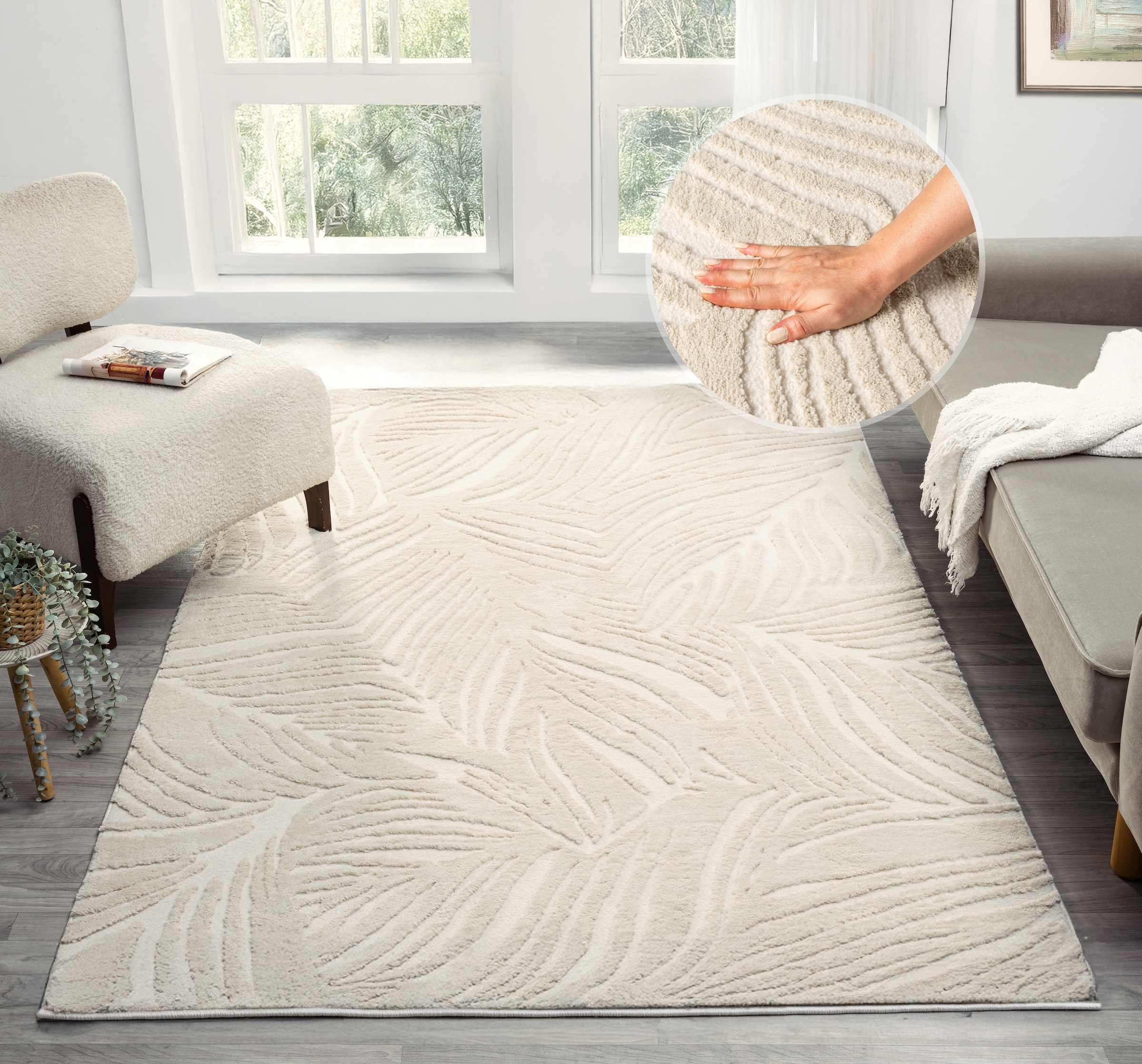 GOODproduct Teppich »Samia, Hoch-Tief-Struktur« rechteckig 19 mm Höhe leichter Glanz, Floral, Blätter, Modern, Wohnzimmer, Schlafzimmer