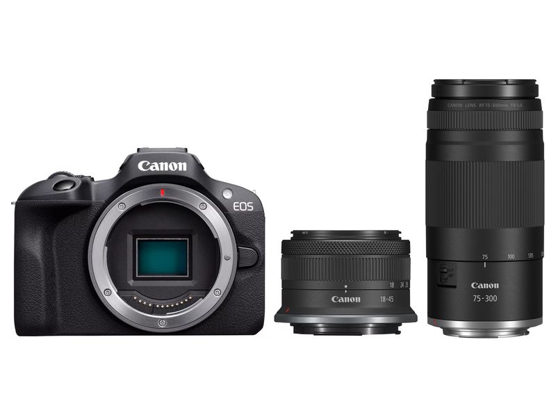 Canon Fotokamera EOS R100 RF-S 18-45 mm   RF-S 18-45 / 75-3 Kompaktkamera mit leistungsstarken Funktionen und zwei Objektiven