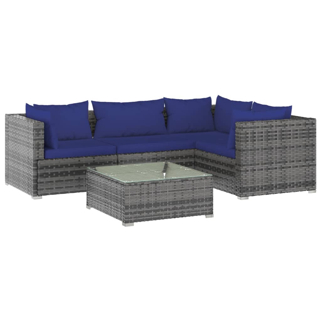 Salon de jardin meuble d'extérieur ensemble de mobilier 5 pièces avec coussins résine tressée gris