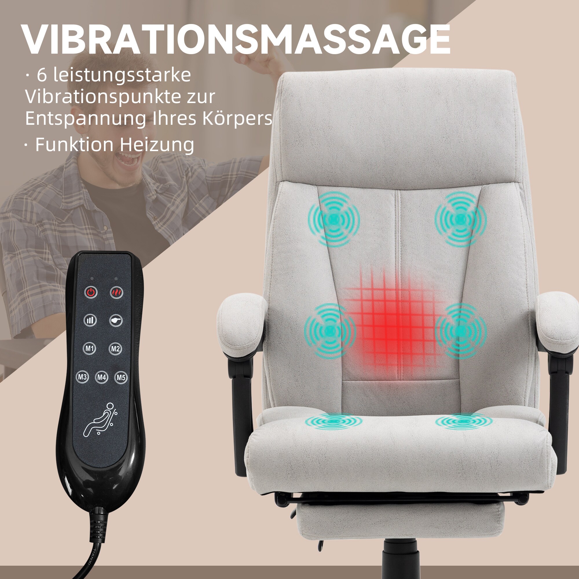 Vinsetto Massage-Bürostuhl mit Fußstütze und Wippfunktion grau 65L x 74B x 111-119H cm