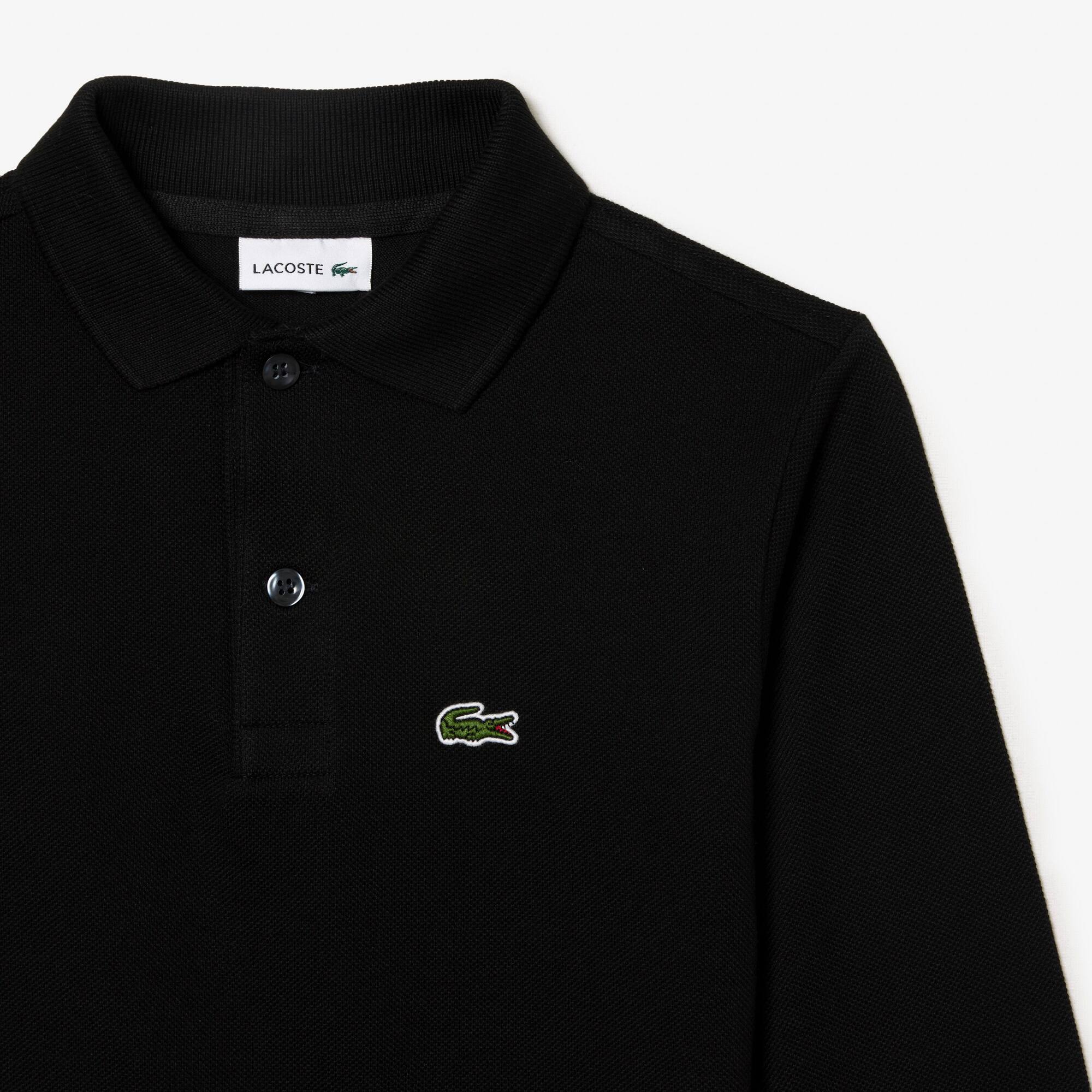 Polo regular fit à manches longues enfant Lacoste en petit piqué uni Polos - Noir - Lacoste - Enfant