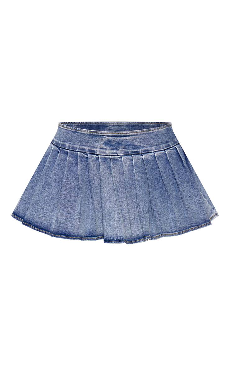 Délavage Vintage Mini Jupe Plissée En Denim Sculptant